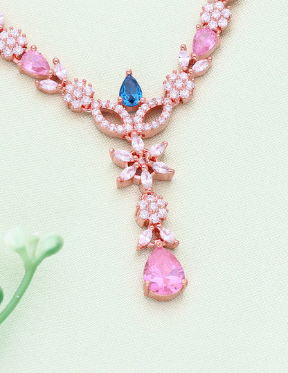 Designer Rose Plated Zirconia Necklace Set