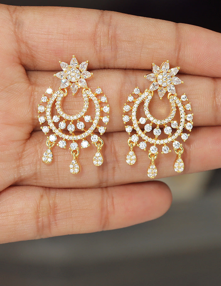 Designer Zirconia Sparkling Starfall Chandbali Earrings