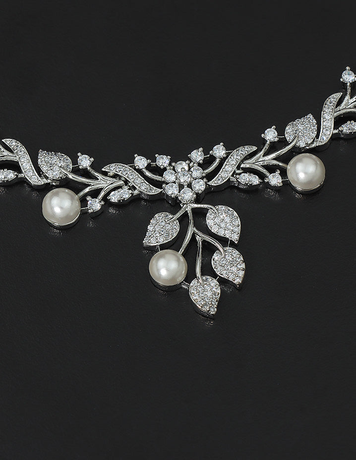 Designer Zirconia Pearl Ivy Elegance Necklace Set