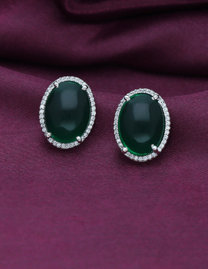 Zirconia Rhodhium Polish Stud Earrings