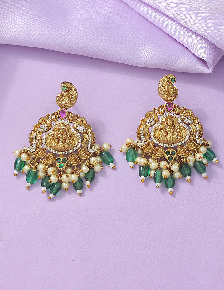 Designer Lakshmi Devi Emerald Matt Kempu Necklace Set