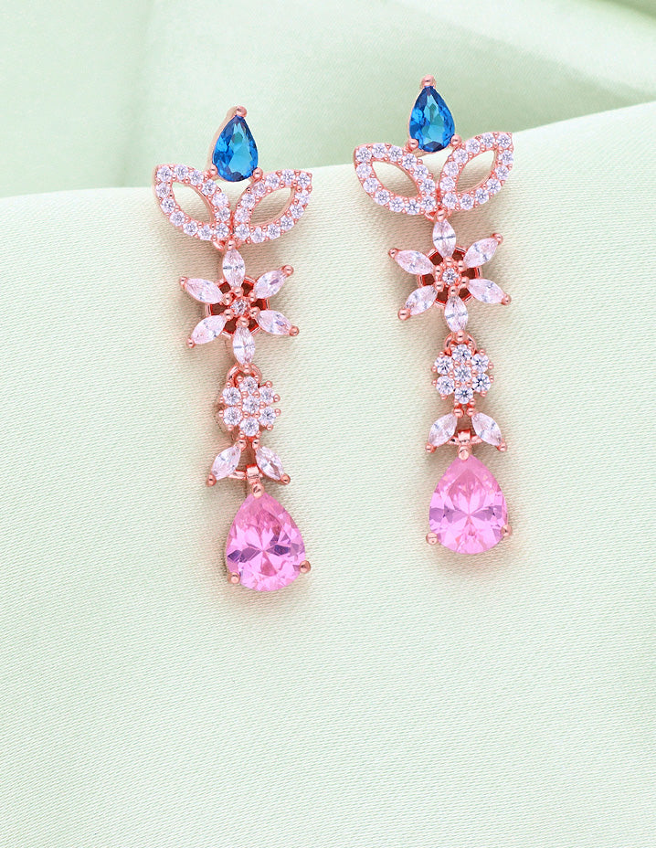 Designer Rose Plated Zirconia Necklace Set