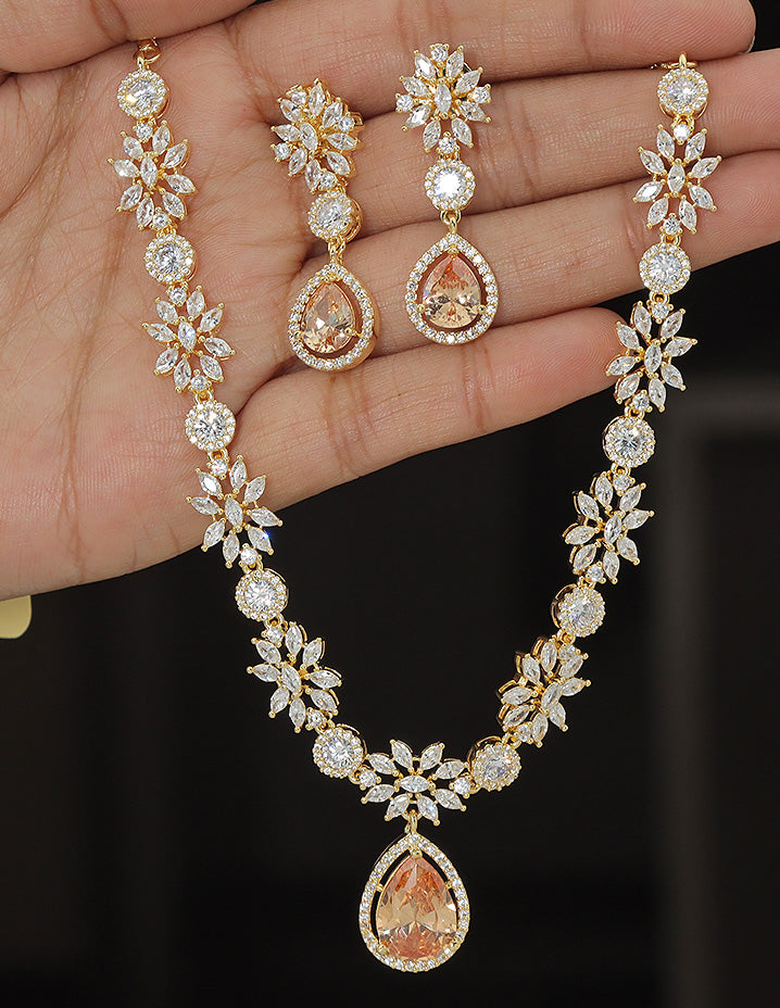 Designer Zirconia Floral Elegance Necklace Set