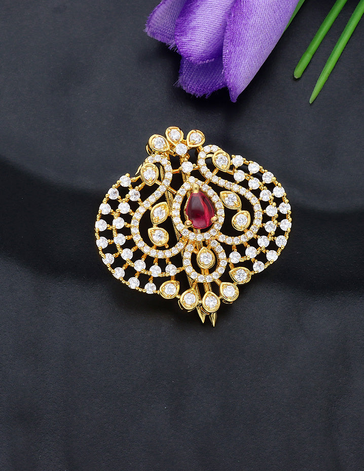 Designer Gold Polish CZ Choti Piece With Ruby Stone