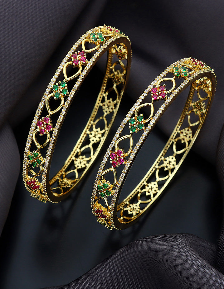 Designer Zirconia Rani Pink & Green Bangles