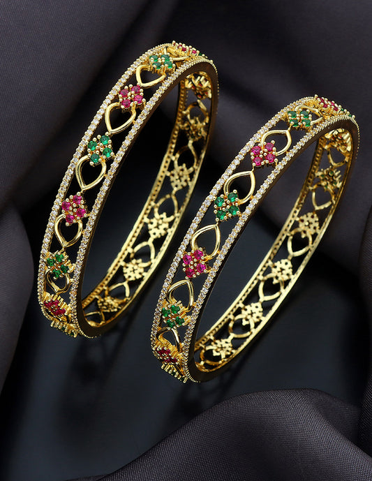 Designer Zirconia Rani Pink & Green Bangles