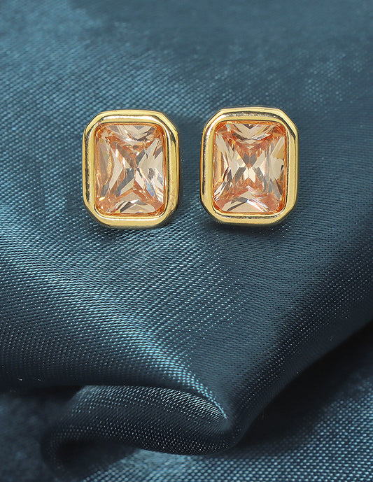 Designer Radiant Gold-Cushion Stud Earrings
