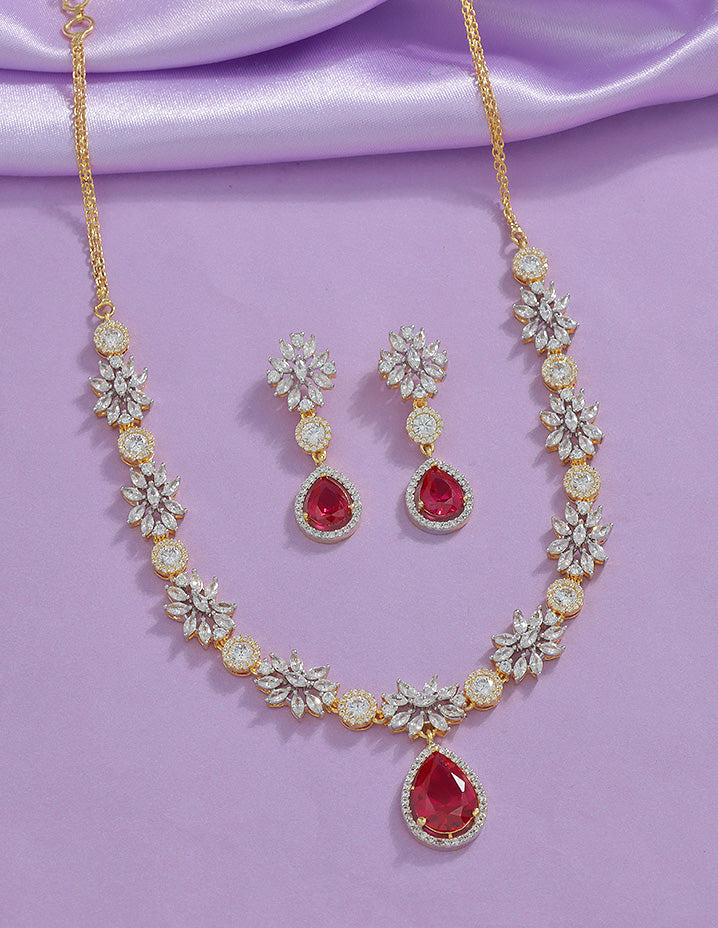 Designer Zirconia Floral Elegance Necklace Set