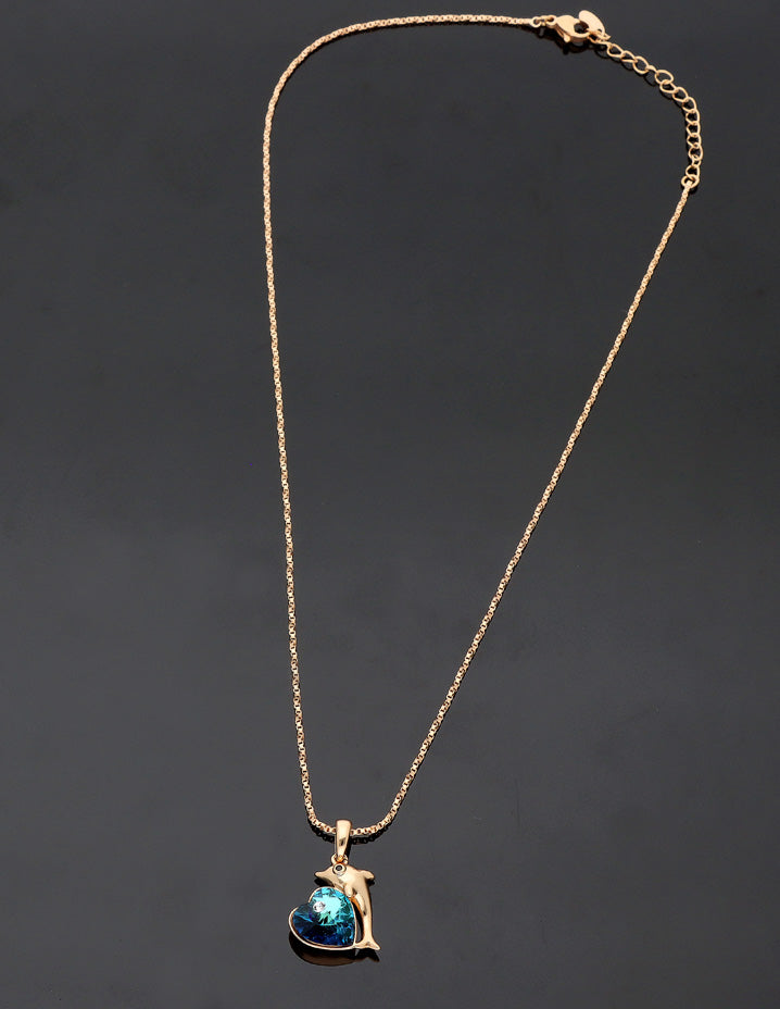 Swarovski Crystal Dolphin Heart Chain Pendant