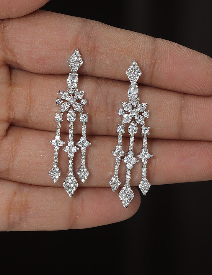 Designer Zirconia Floral Cascade Sparkle Earrings