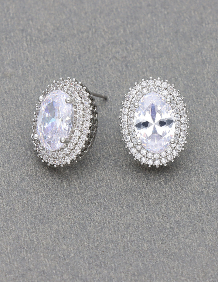 Zirconia Rhodhium Polish Stud Earrings
