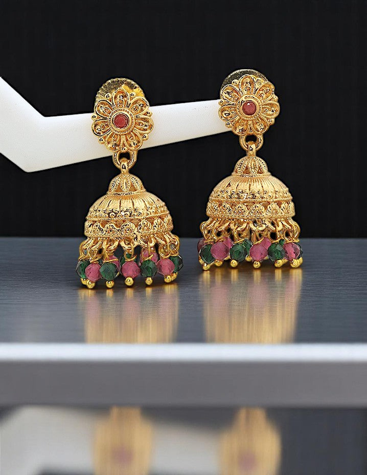Designer Ruby and Emerald Jhumka Earrings