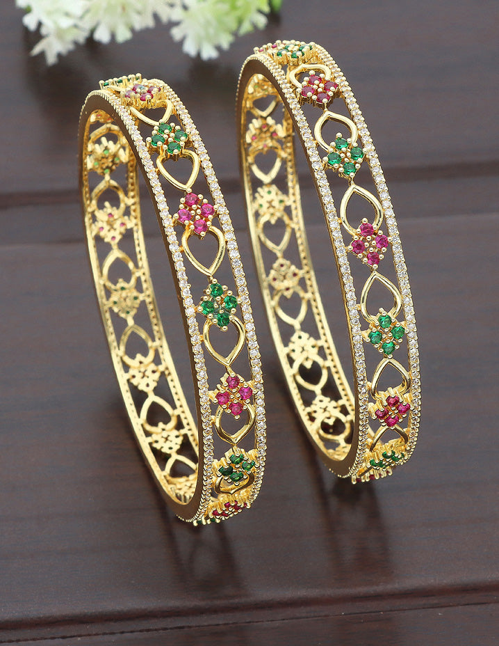 Designer Zirconia Rani Pink & Green Bangles