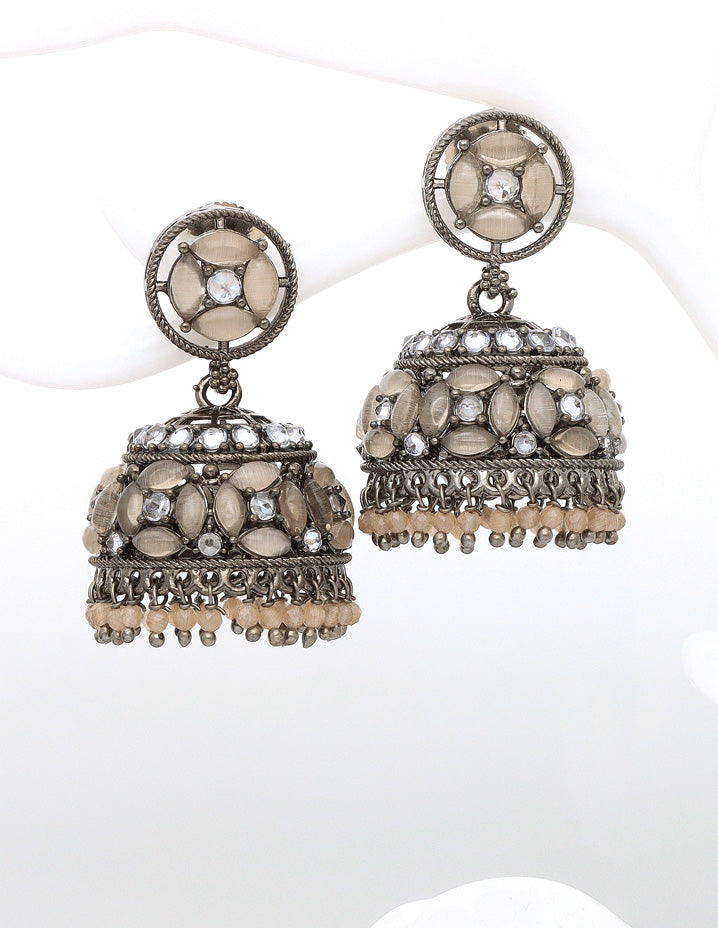 Designer Black Metal Fancy Jhumka Earrings