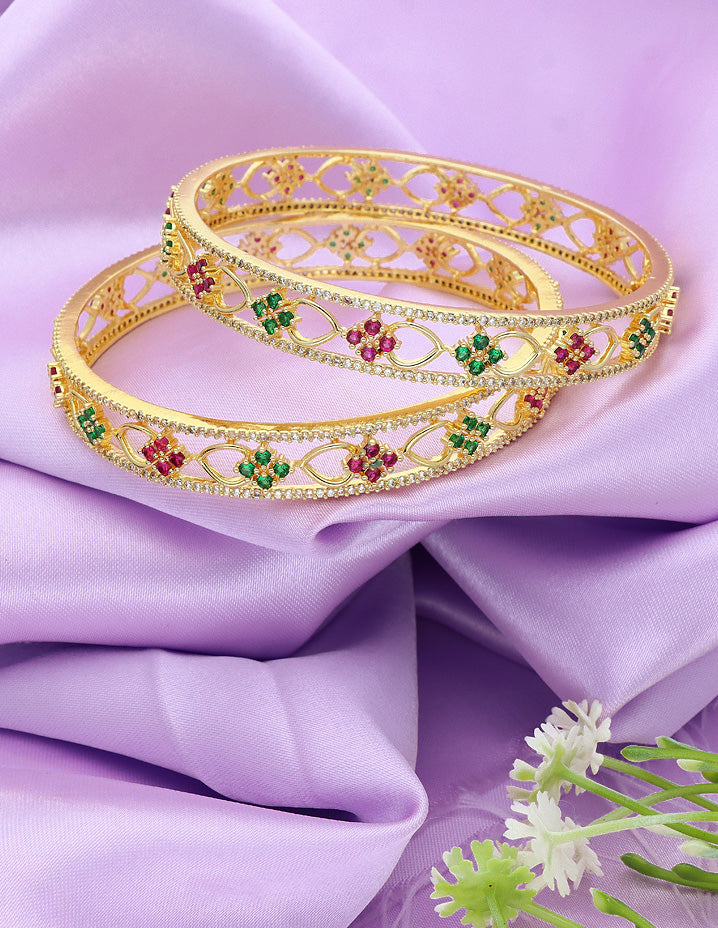 Designer Zirconia Rani Pink & Green Bangles
