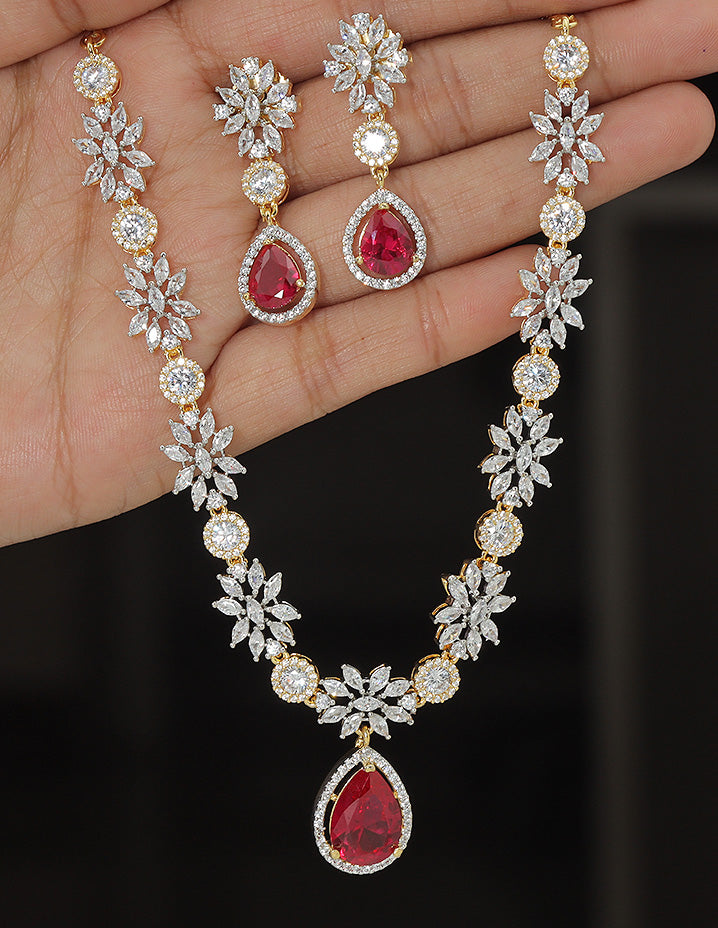 Designer Zirconia Floral Elegance Necklace Set