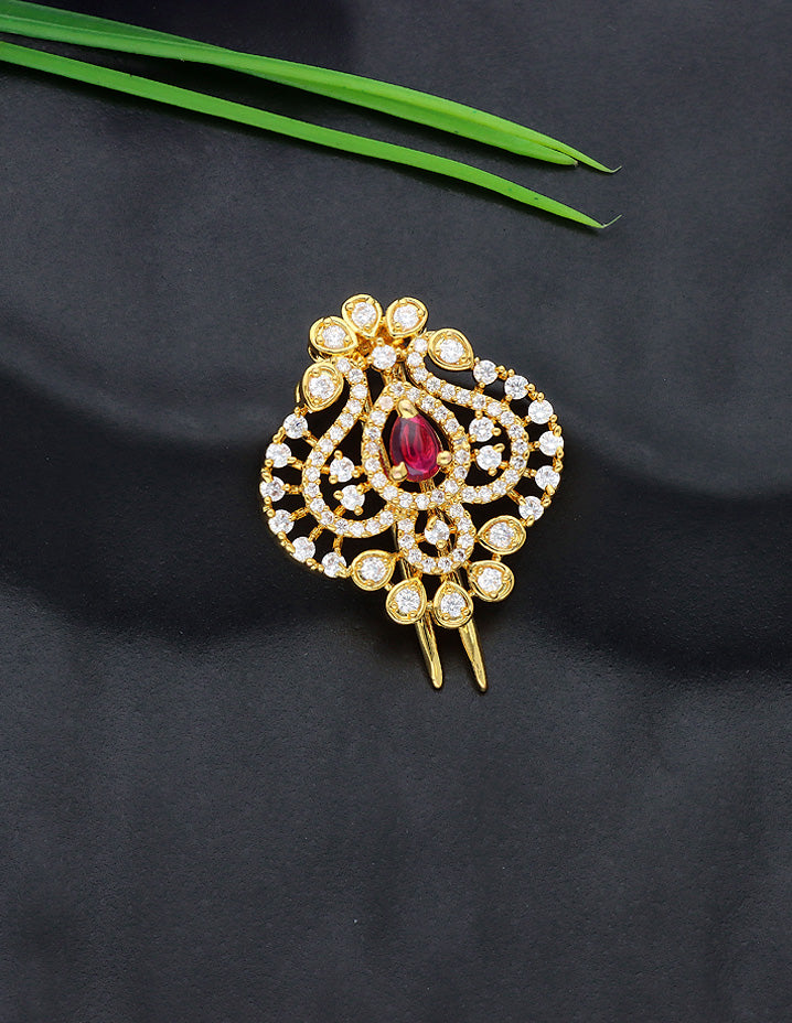 Designer Gold Polish CZ Choti Piece With Ruby Stone