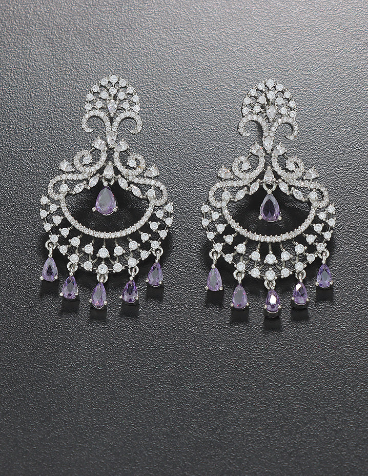 Designer Zirconia Amethyst Royale Chandbali Earrings