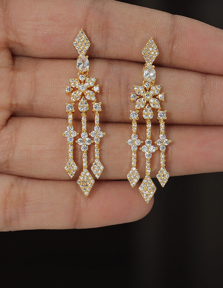 Designer Zirconia Floral Cascade Sparkle Earrings
