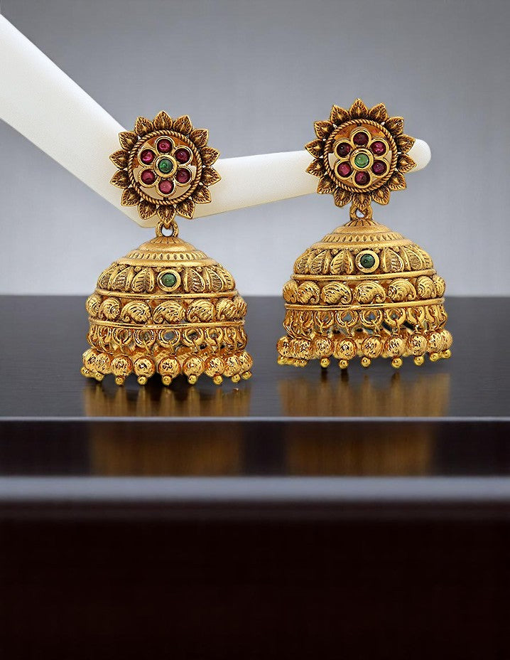 Designer Kempu Ruby and Emerald Jhumka Earrings