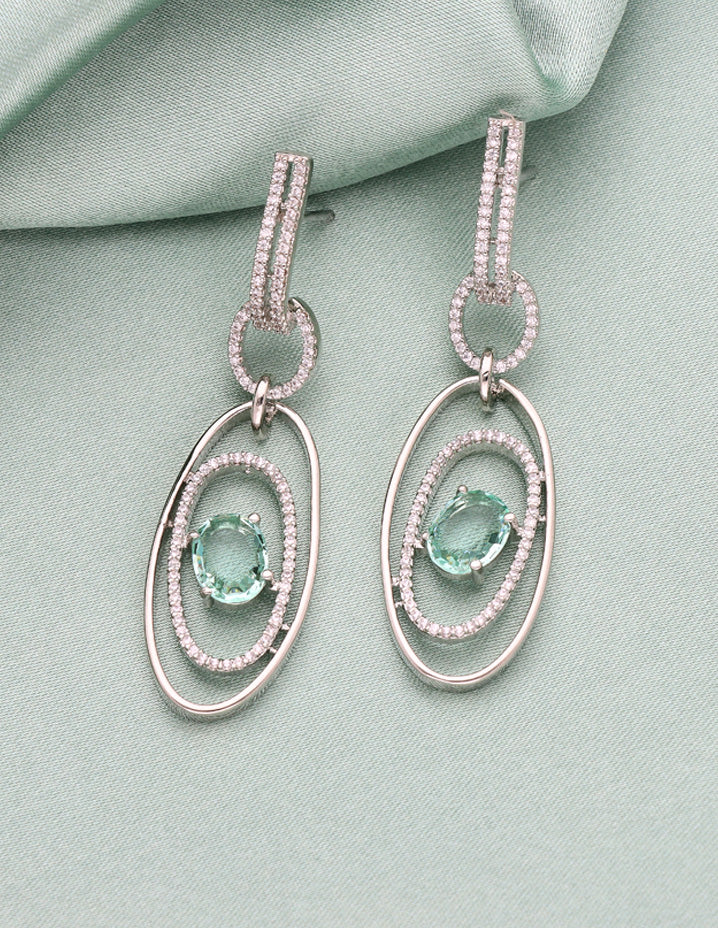 Mint Green Zirconia Concentric Dangler Earrings