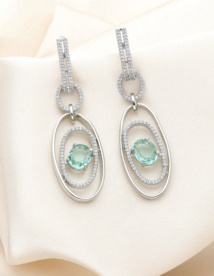 Mint Green Zirconia Concentric Dangler Earrings