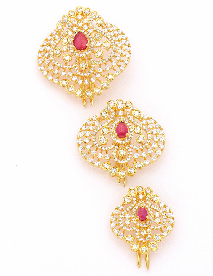 Designer Gold Polish CZ Choti Piece With Ruby Stone