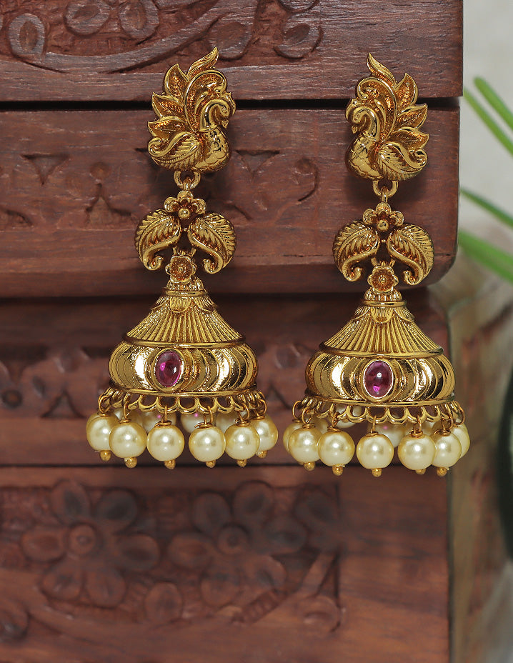 Designer Matt Kempu Beautiful peacock Design Jhumka Earrings