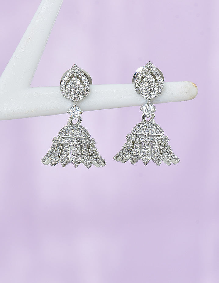 Designer Zirconia Rhodhium Polish Jhumkas