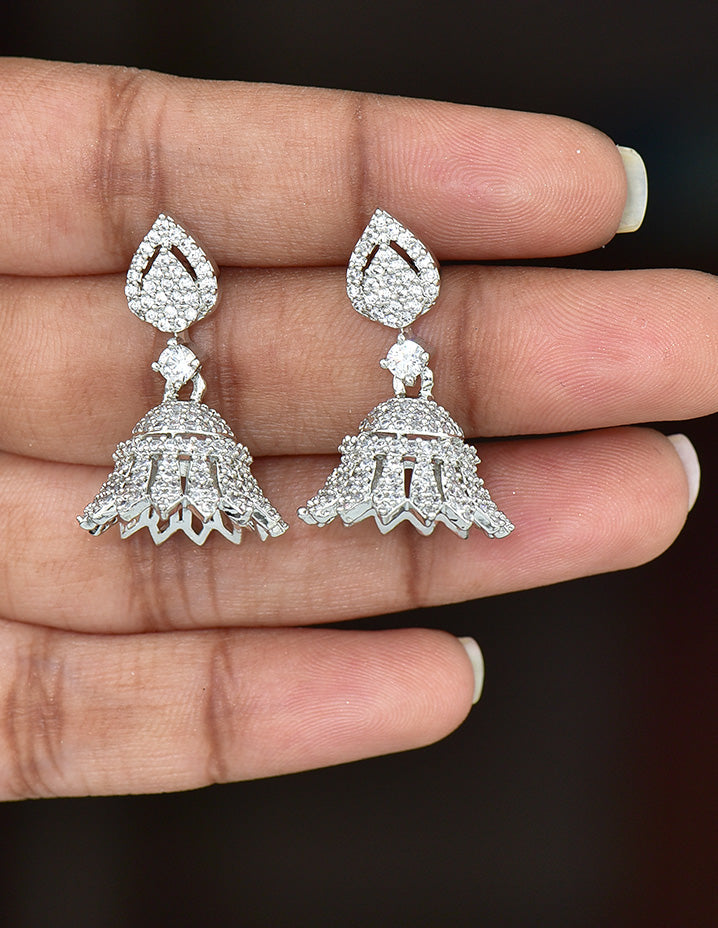 Designer Zirconia Rhodhium Polish Jhumkas