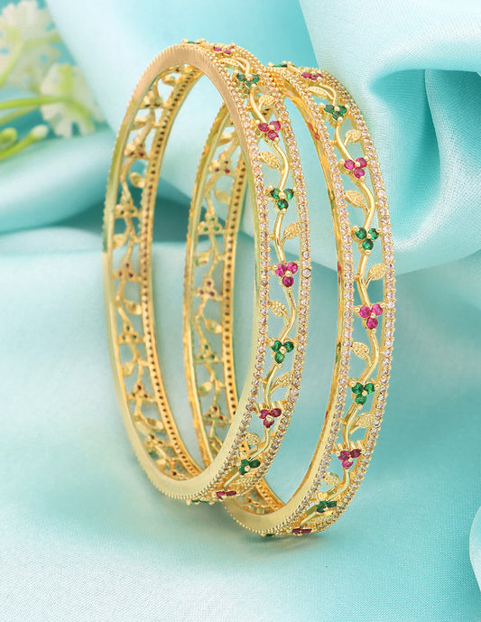 Designer Zirconia Rani Pink & Green Bangles