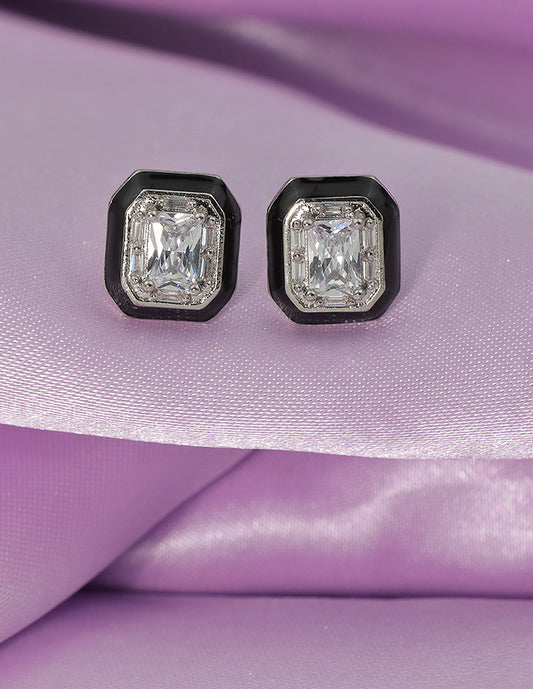Designer Black Frame Crystal Stud Earrings