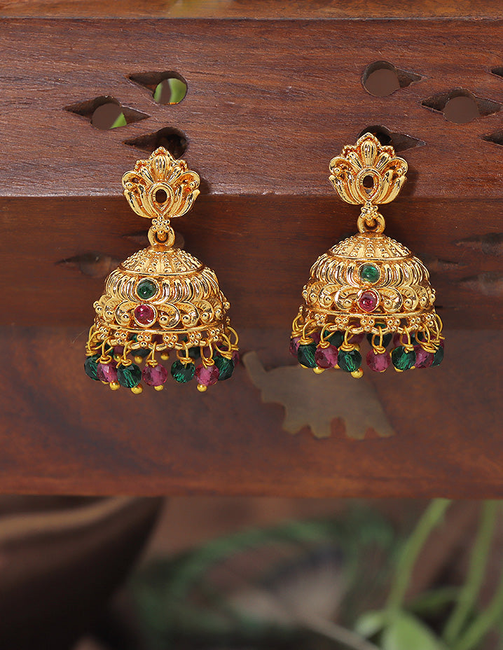 Designer Ruby and Emerald Jhumka Earrings