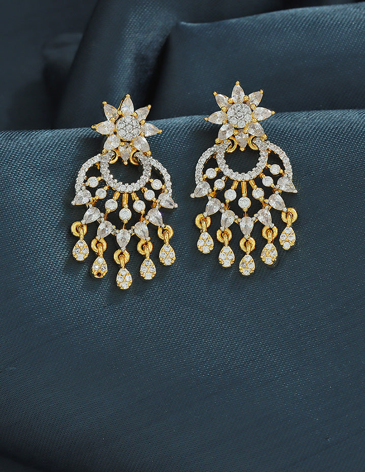Designer Zirconia Sparkling Starfall Chandbali Earrings