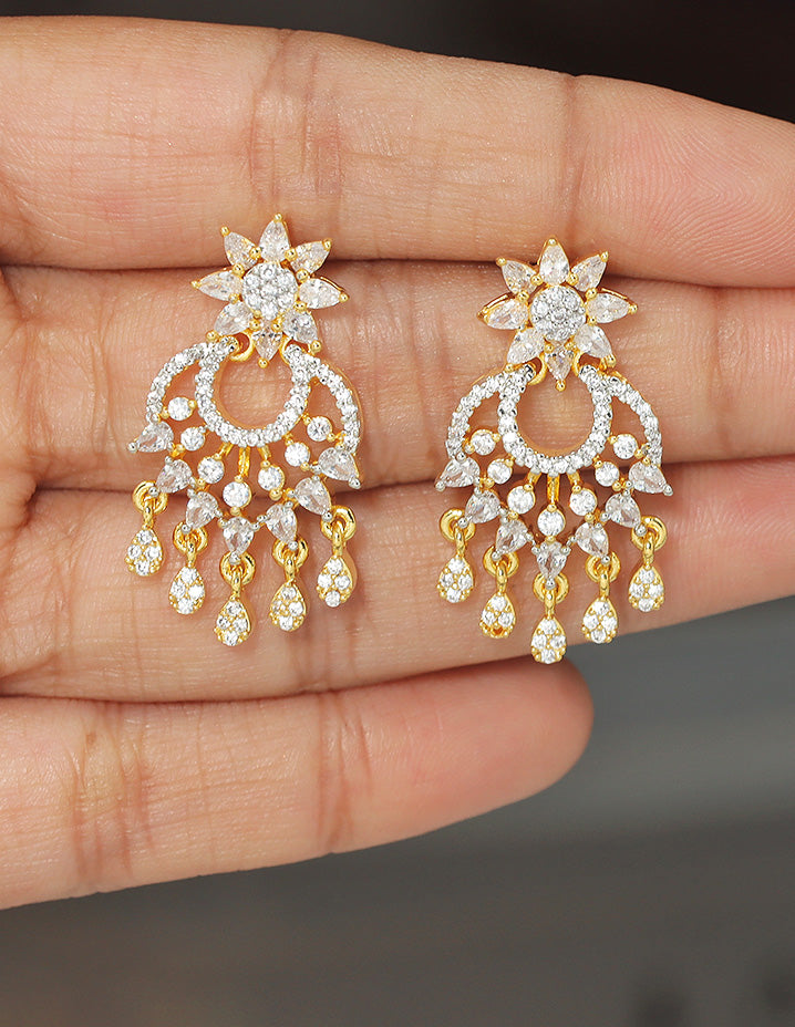 Designer Zirconia Sparkling Starfall Chandbali Earrings