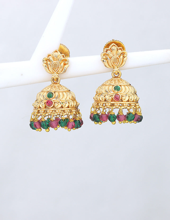 Designer Ruby and Emerald Jhumka Earrings