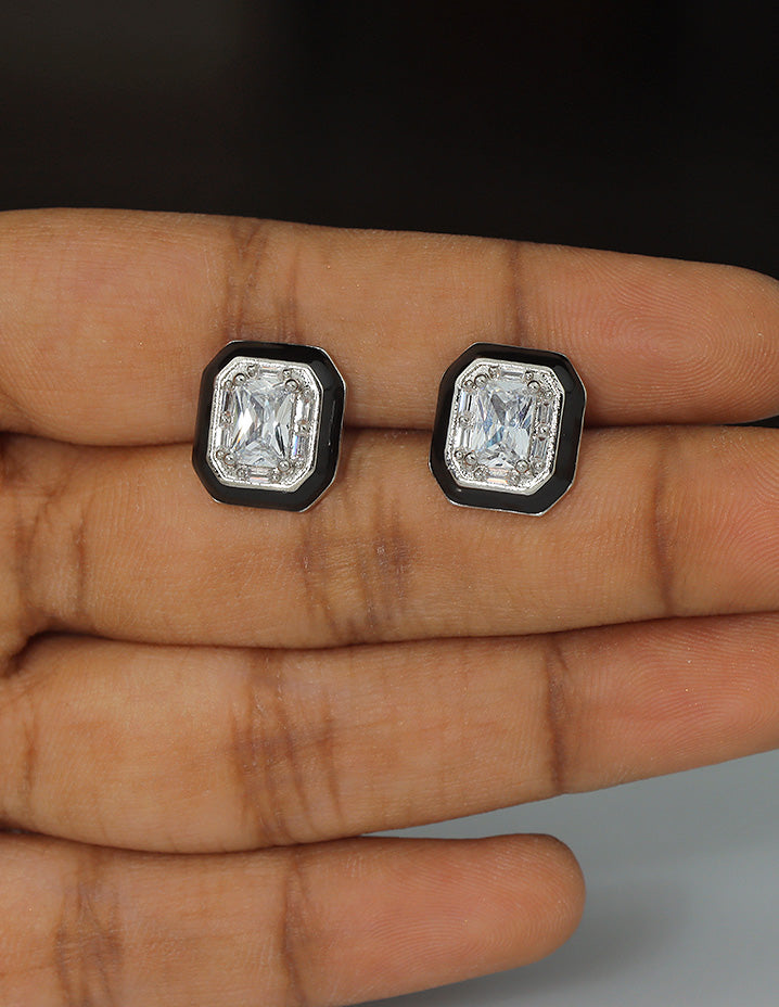 Designer Black Frame Crystal Stud Earrings