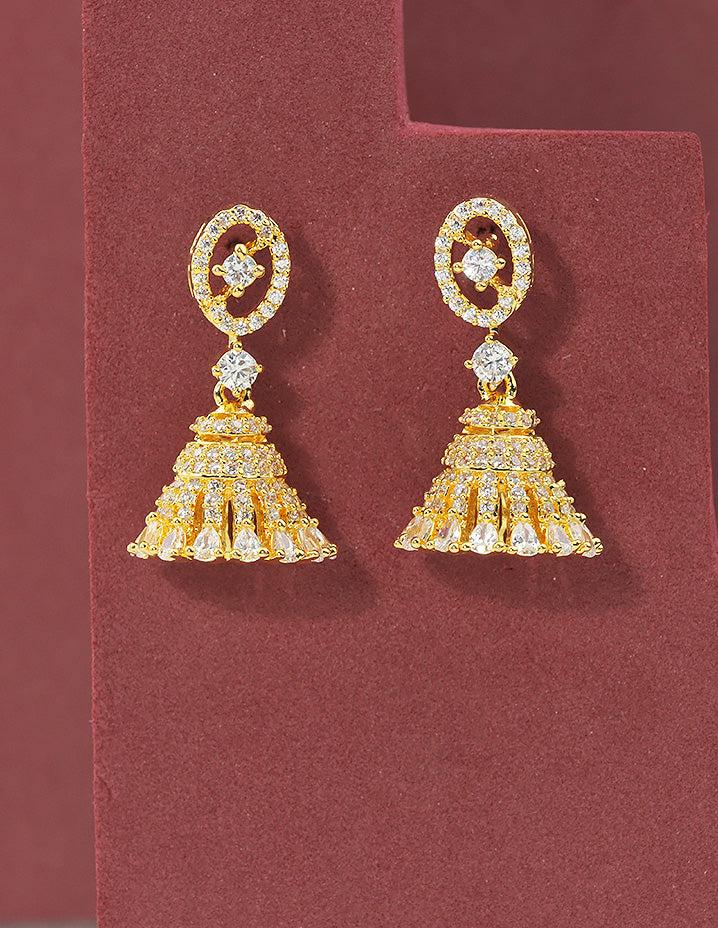 Designer Zirconia Gold Polish Royal Radiance Jhumkas