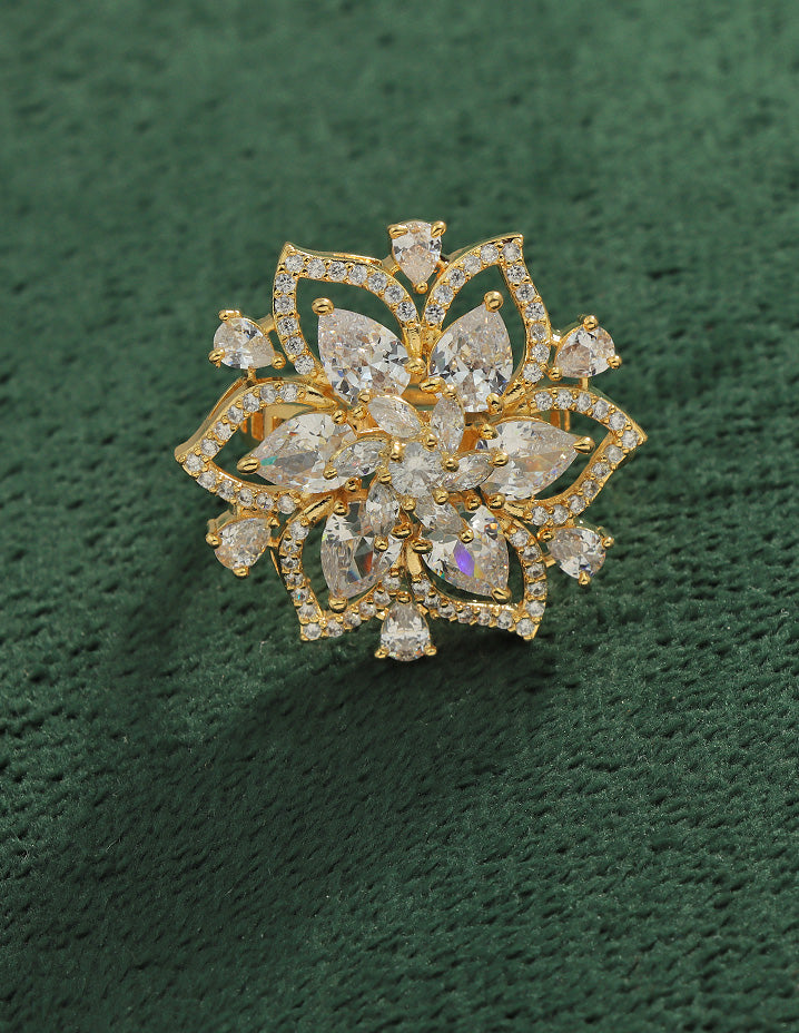 Designer Zirconia Floral Finger Ring