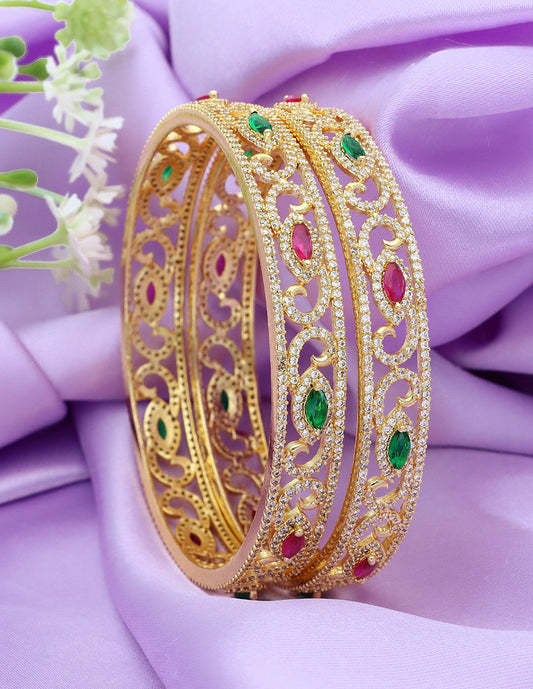 Designer Zirconia Rani Pink & Green Bangles
