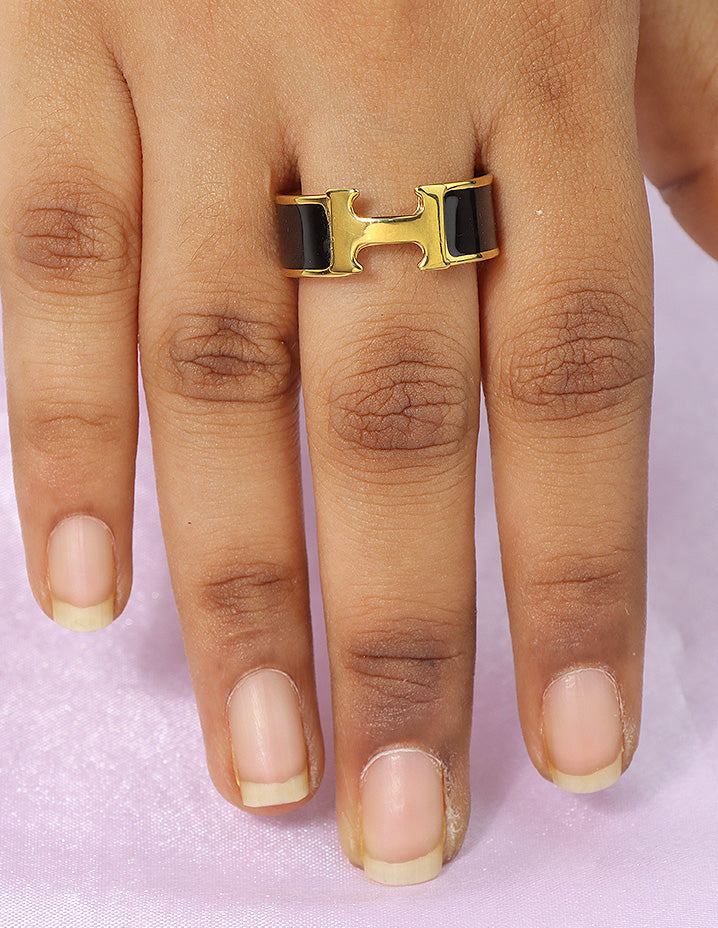 Designer Bold H Enamel  Finger Ring