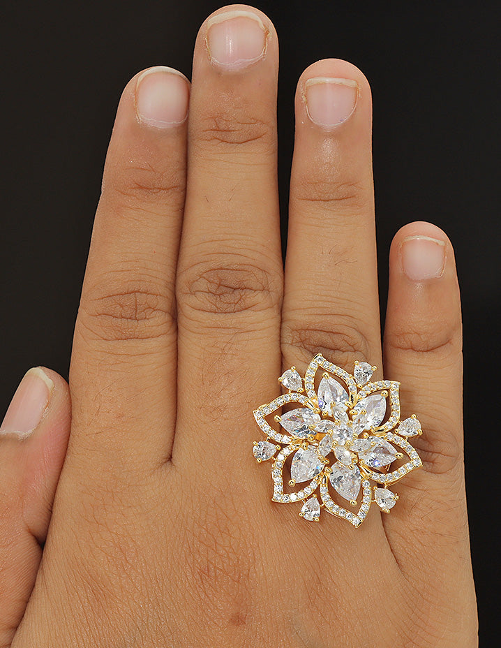 Designer Zirconia Floral Finger Ring