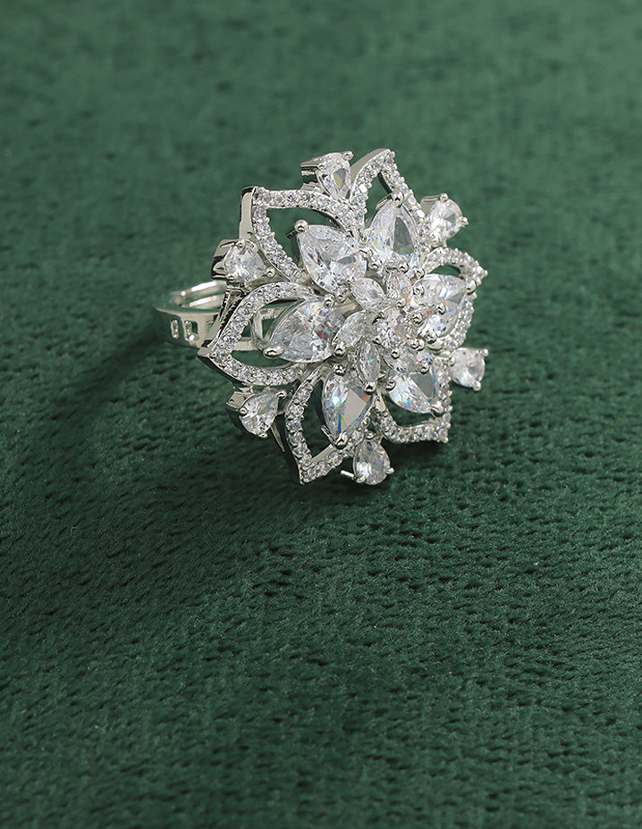Designer Zirconia Floral Finger Ring