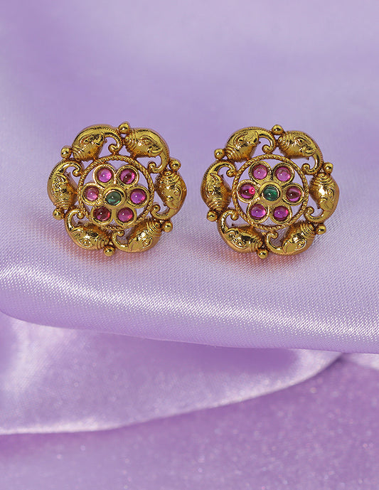 Designer Floral Matt Polish Stud Earrings