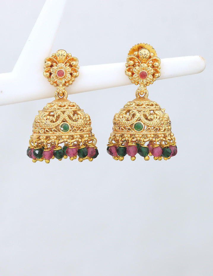 Designer Ruby and Emerald Jhumka Earrings