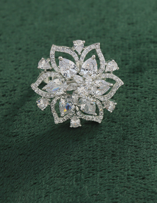 Designer Zirconia Floral Finger Ring
