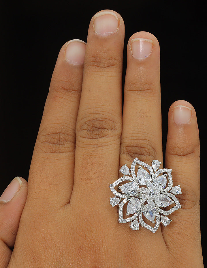 Designer Zirconia Floral Finger Ring