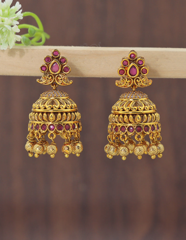 Designer Full Ruby Jhumka Earrings