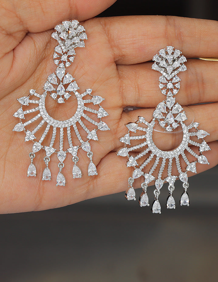 Designer Zirconia Radiant Halo Chandbali Earrings