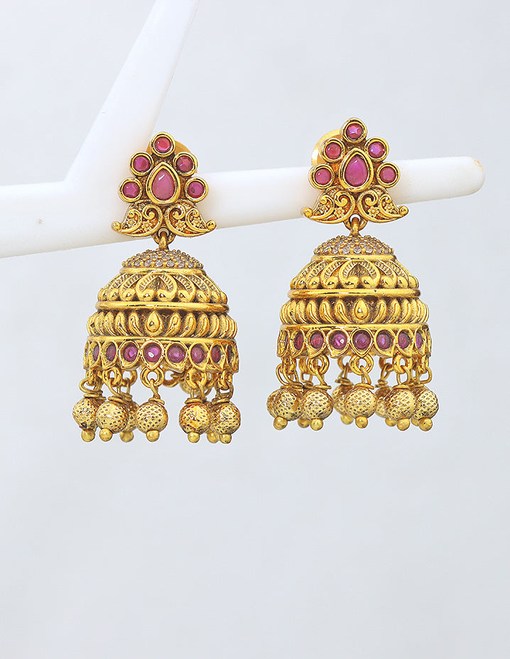 Designer Full Ruby Jhumka Earrings